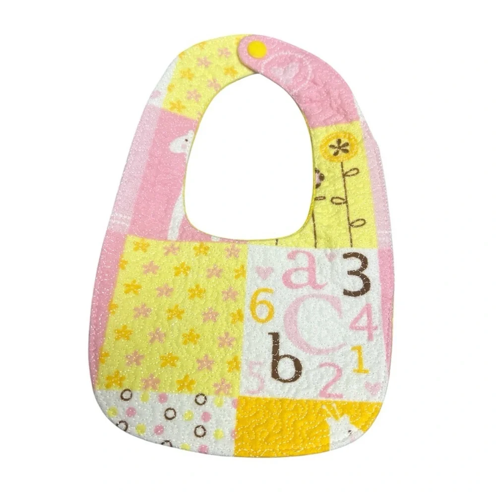 Hand Crafted Baby Bib with snap closure cotton snuggle flannel reversible